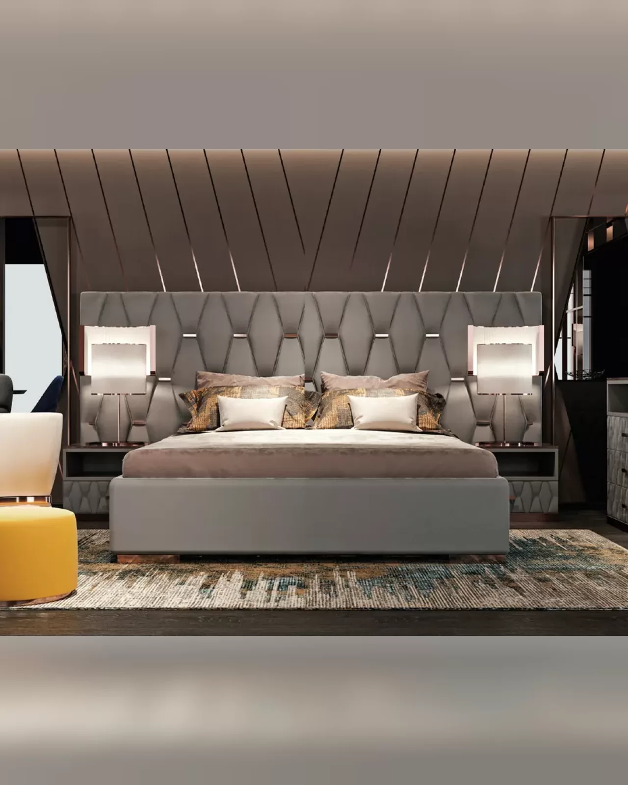 Nefrite Bed, modern upholstered bed from Epoque Exence