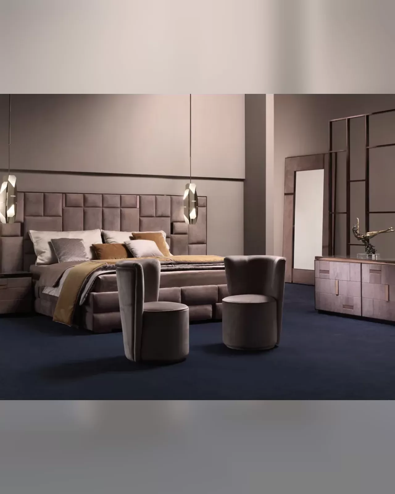 Cromo Bed by Epoque, Exence upholstered bed