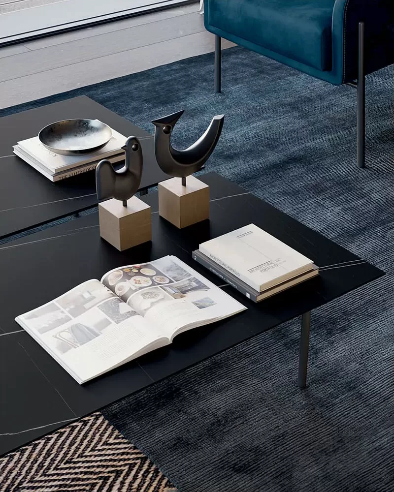 Azimut Coffee Table by Dall'Agnese, rectangular coffee table 145 cm on a black metal base