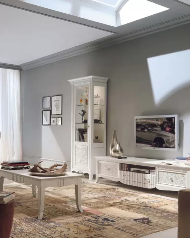 New Deco TV Base with Baskets and Drawer by Francesco Pasi, TV unit opposite a coffee table