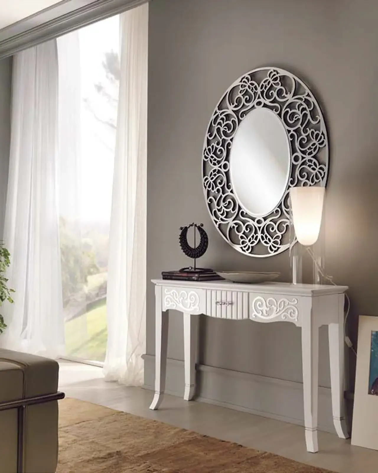 New Deco Console with Natural Panels by Francesco Pasi, hallway table with silver leaf