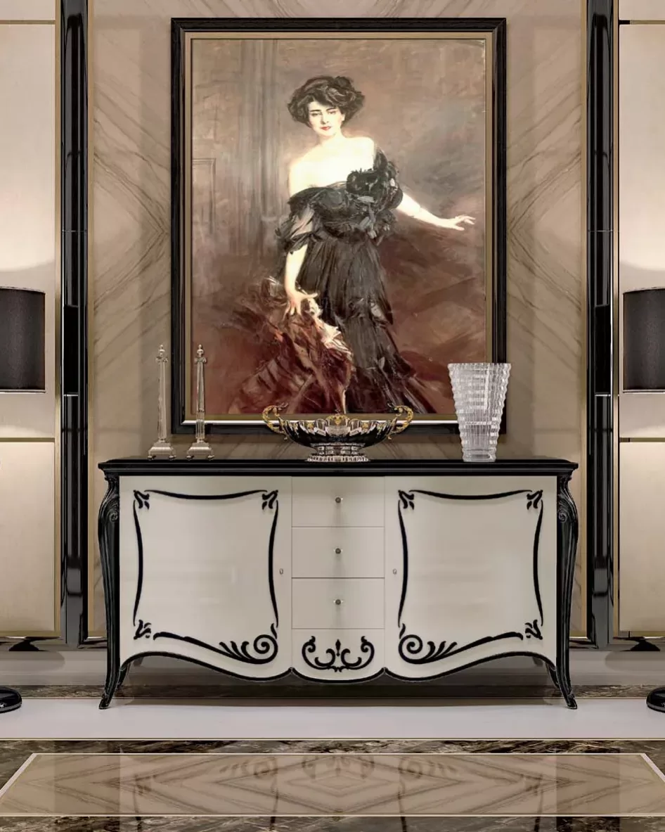 Opera Shaped Sideboard, Carved B by Francesco Pasi, sideboard to match a carved console table