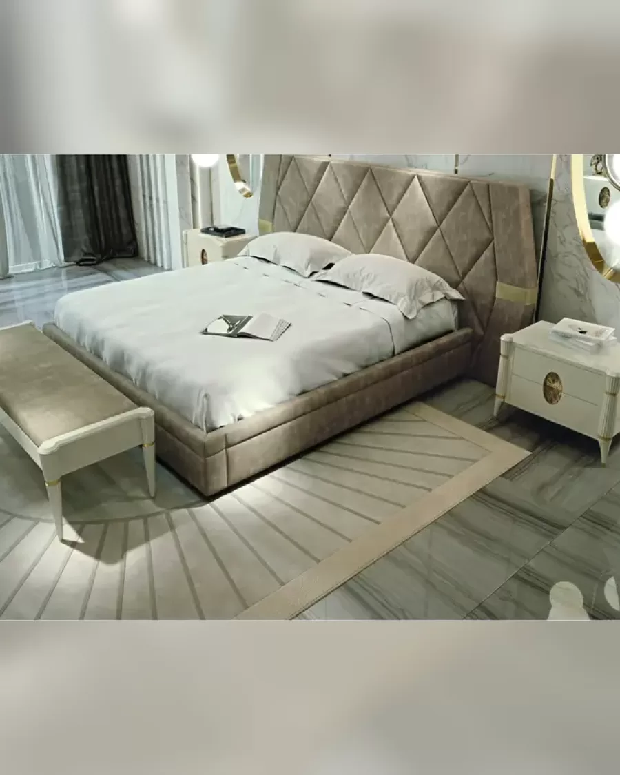 Ellipse Bed with Quilted Headboard, bed between a pair of luxury bedside tables
