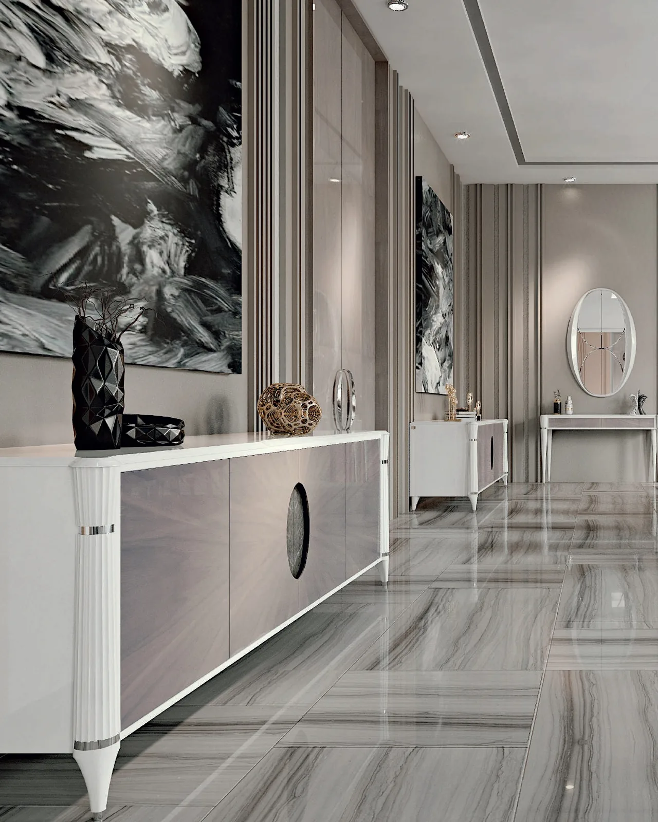 Ellipse white sideboard by Francesco Pasi, luxury credenza