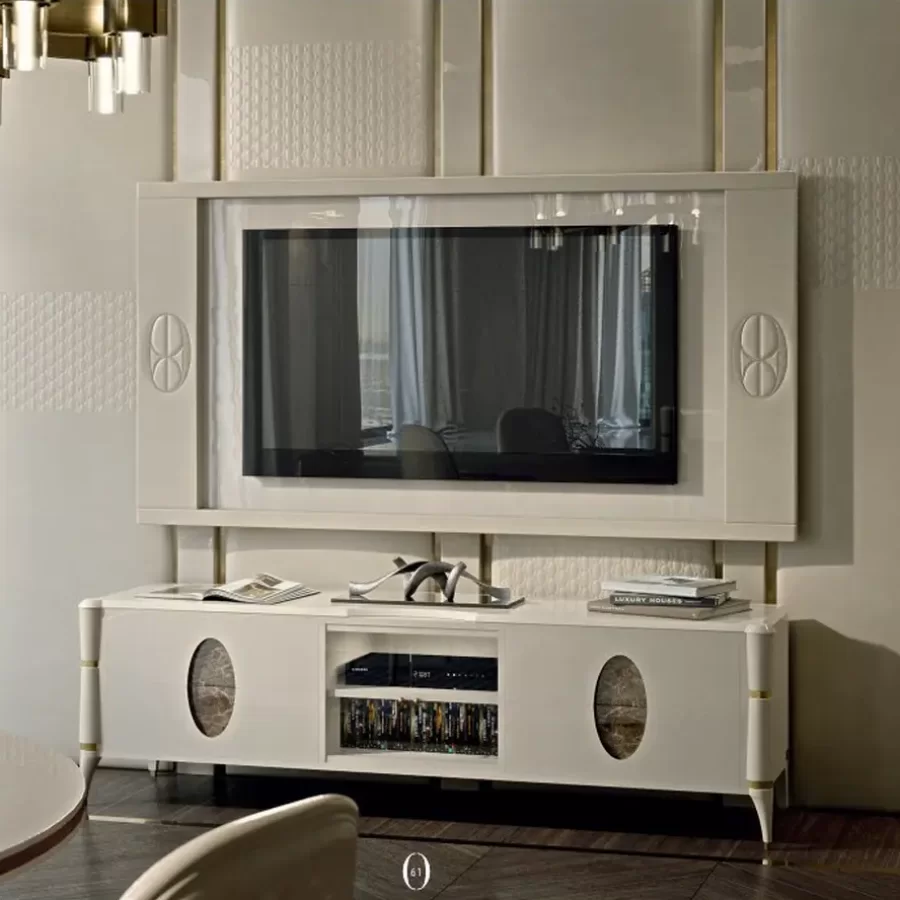 Ellipse TV Base with Marble Ovals by Francesco Pasi, TV stand, 200 cm wide