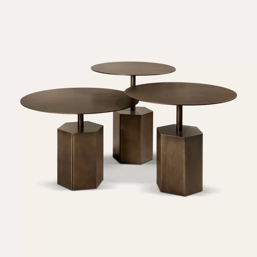 Esagono Coffee and Side Tables by Cantori, round side tables in three heights