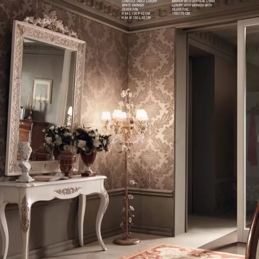 Gran Guardia Rectangular Hand-Carved Mirror with Vertical Crest by Francesco Pasi, Italian mirror, 108 cm wide