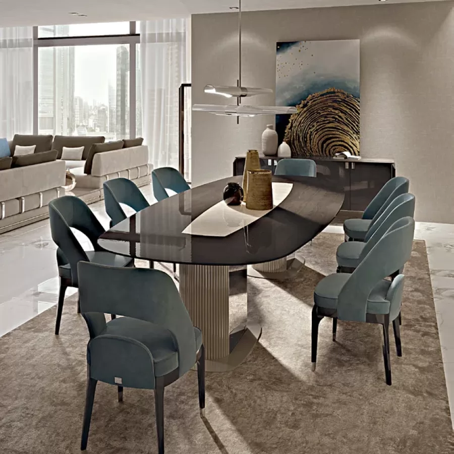 Icon Barrel-Shaped Table, Single Base by Francesco Pasi, walnut dining table, 240 cm wide