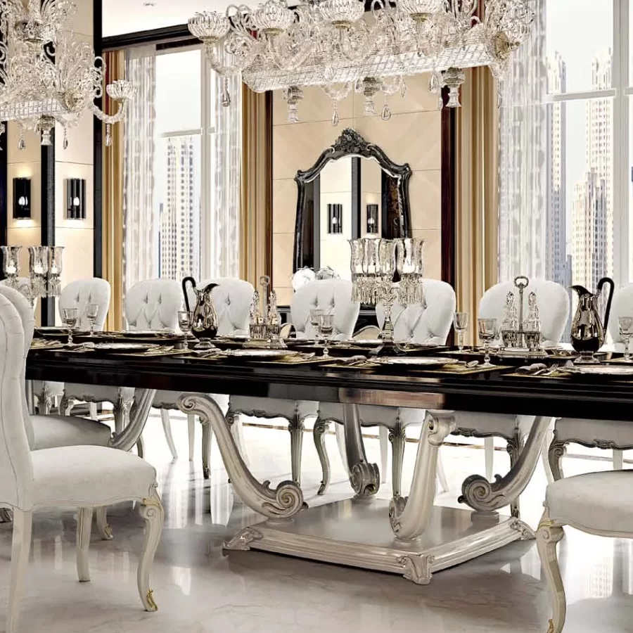 Opera Carved Extendable Rectangular Table with Two 50 cm Leaves, closed 500 cm by Francesco Pasi, rectangle dining table