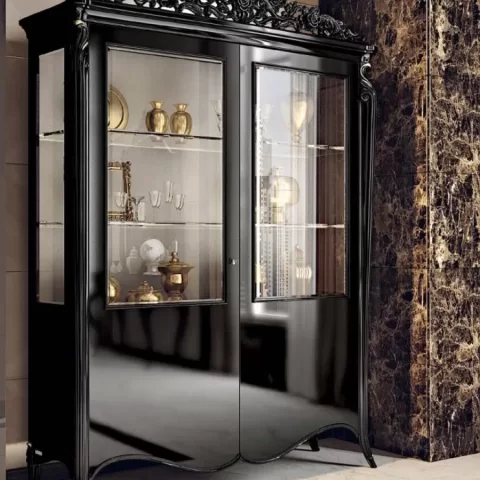 Opera Shaped Silver Cabinet, Flat Doors, 2 Doors