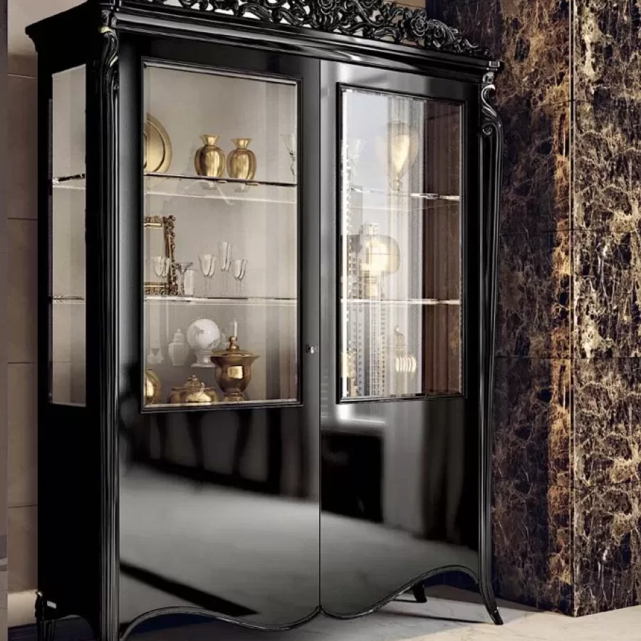 Opera Shaped Silver Cabinet, Flat Doors, 2 Doors by Francesco Pasi, curio cabinet, 172 cm wide