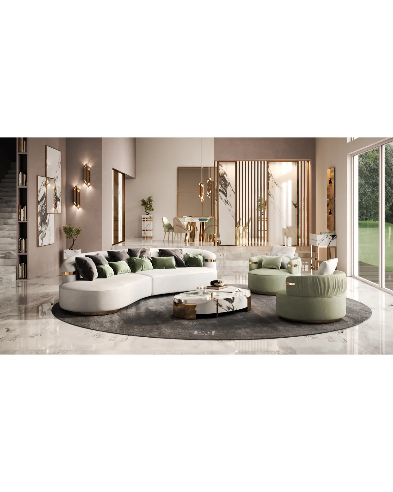 Pouf Florite di Epoque, collezione Exence Expanse, pouf italiano in un soggiorno moderno, foto 2 di 3