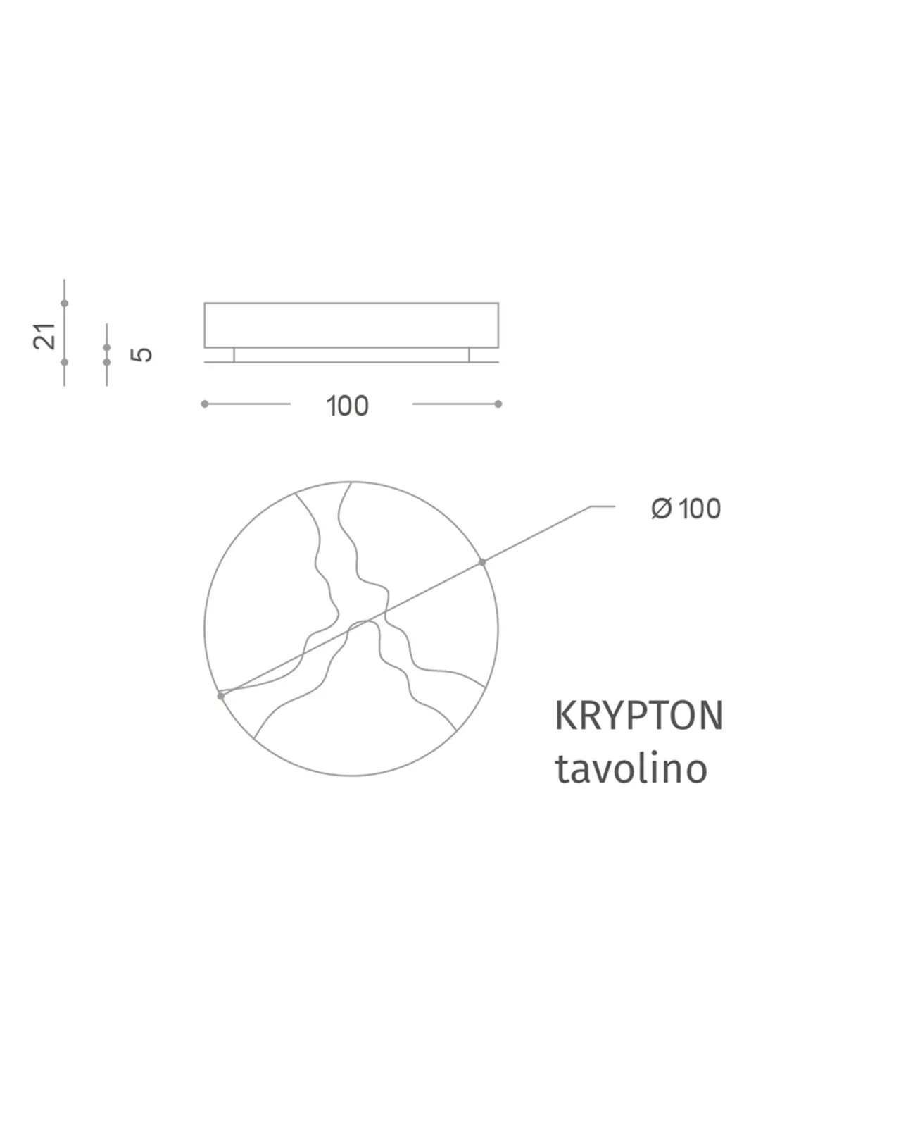 Krypton Coffee Table by Epoque, Exence collection, coffee table technical drawing with dimensions, photo 3 of 3