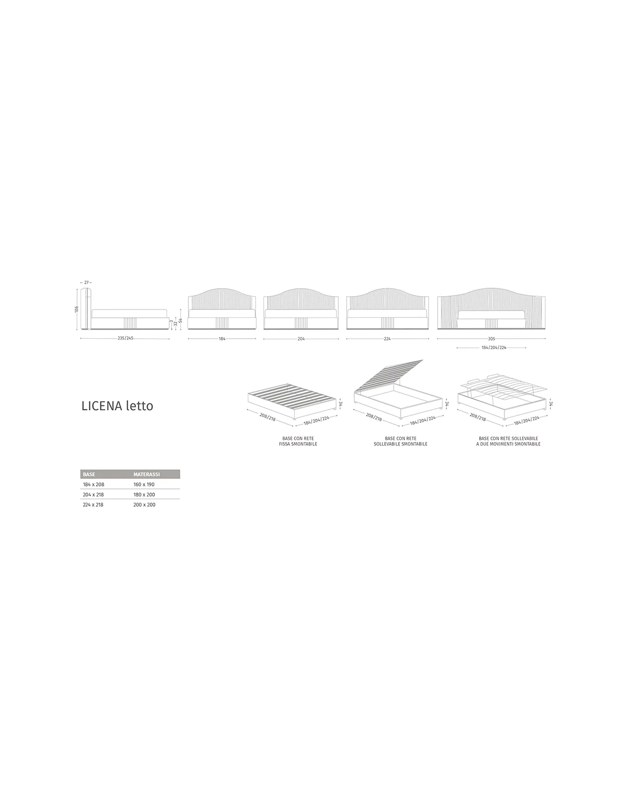 Licena Bed by Epoque, technical drawing with dimensions, photo 3 of 3