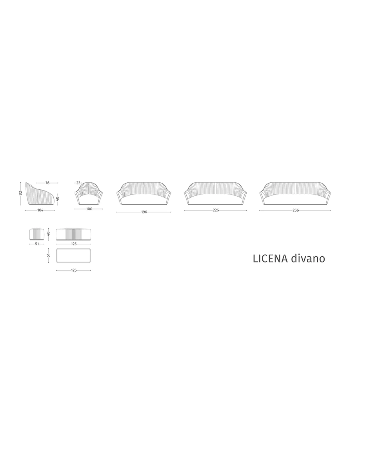 Licena Sofa by Epoque, Exence collection, sofa technical drawing with dimensions, photo 3 of 3