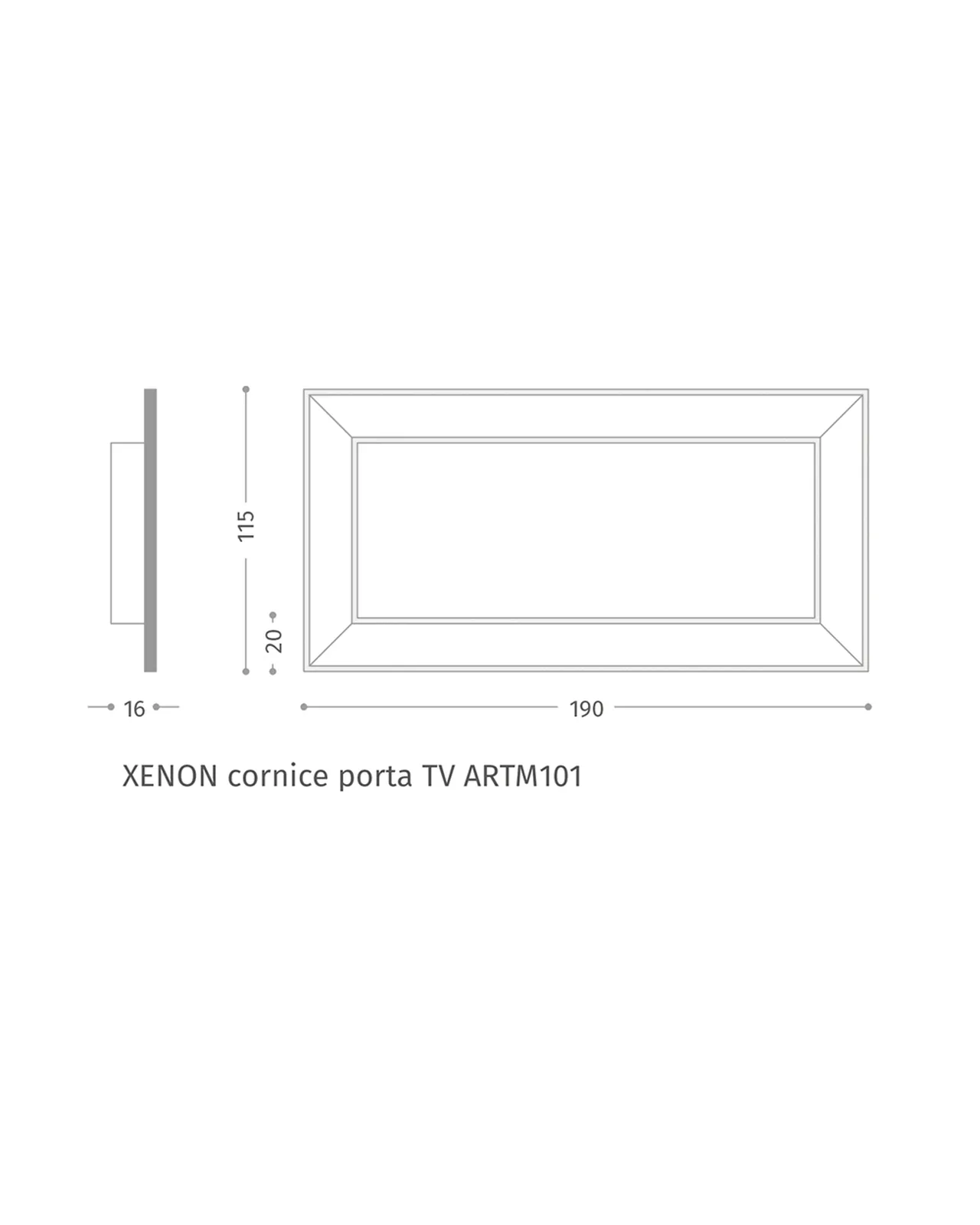 Xenon TV Frame by Epoque, Exence collection, TV frame technical drawing with dimensions, photo 3 of 3