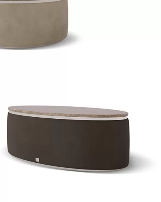 Icon Upholstered Oval Coffee Table, Living Room Furniture, in Canaletto walnut, contemporary style, by Francesco Pasi