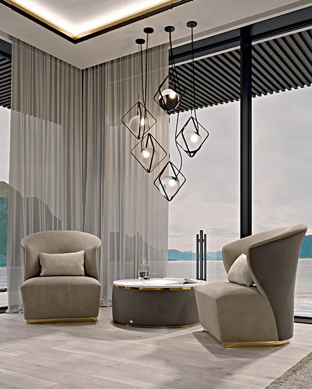 Icon Upholstered Round Coffee Table by Francesco Pasi, luxury living room furniture, marble top