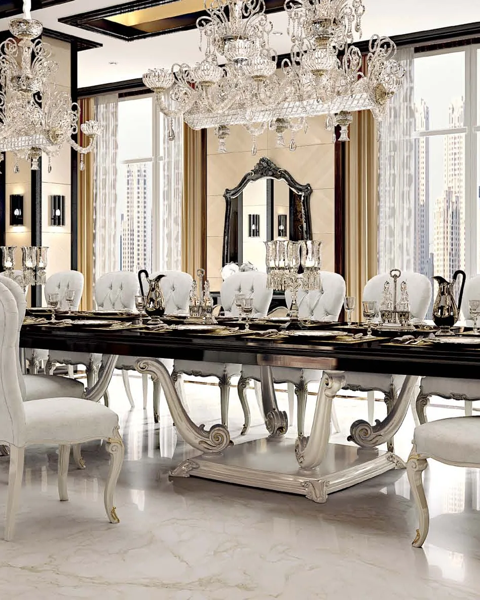 Opera Carved Extendable Rectangular Table with Two 50 cm Leaves, closed 500 cm by Francesco Pasi, carved cherry furniture