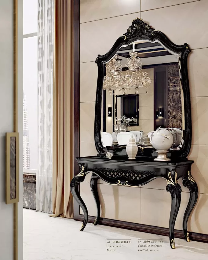 Opera Shaped Mirror by Francesco Pasi, Opera bedroom set, Veneto carved furniture
