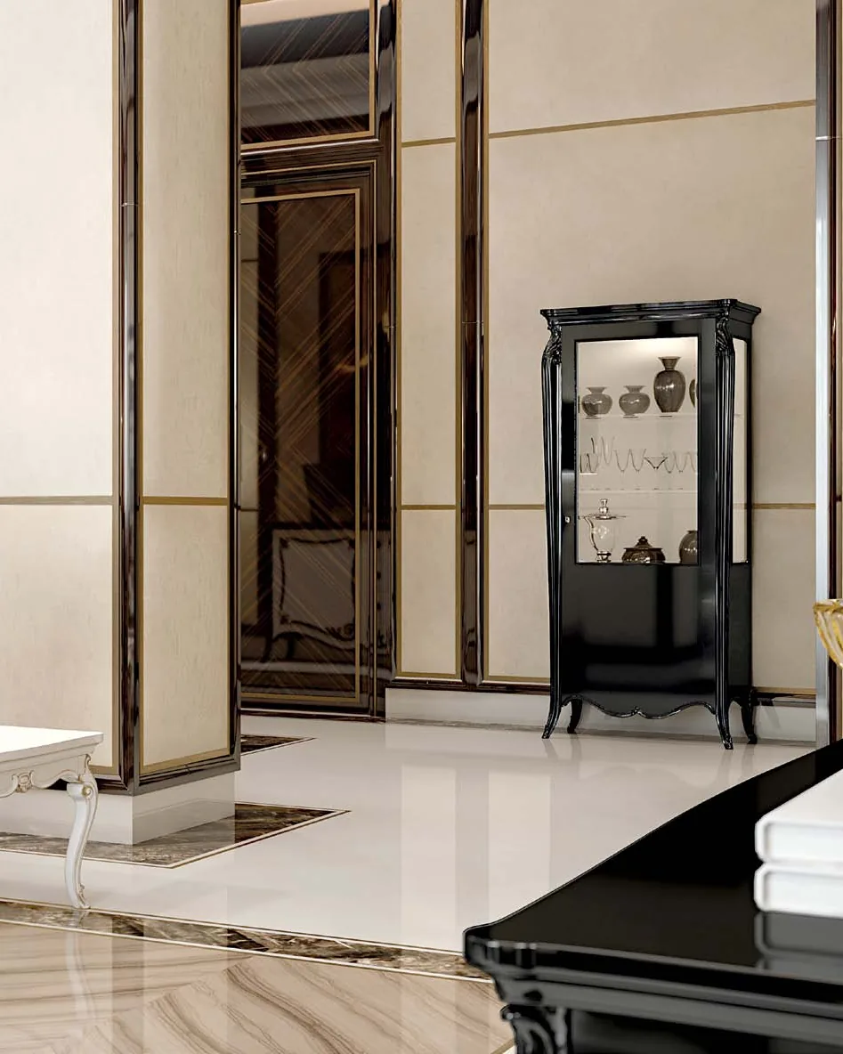 Opera Shaped Silver Cabinet, Flat Doors, 1 Door by Francesco Pasi, Veneto carved furniture for the dining room
