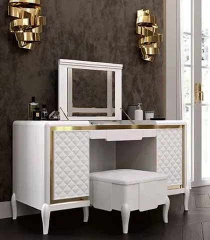 Modern Bedroom Dresser makeup Ocean cod pouf, luxury bedroom furniture