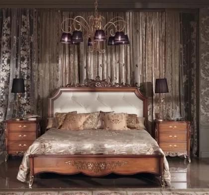 Classic upholstered wooden bed model Gran Guardia, high end Italian furniture