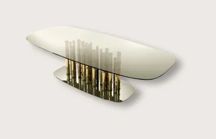 Luxury Gold Plated Bamboo Glass Dining Table - Lotus