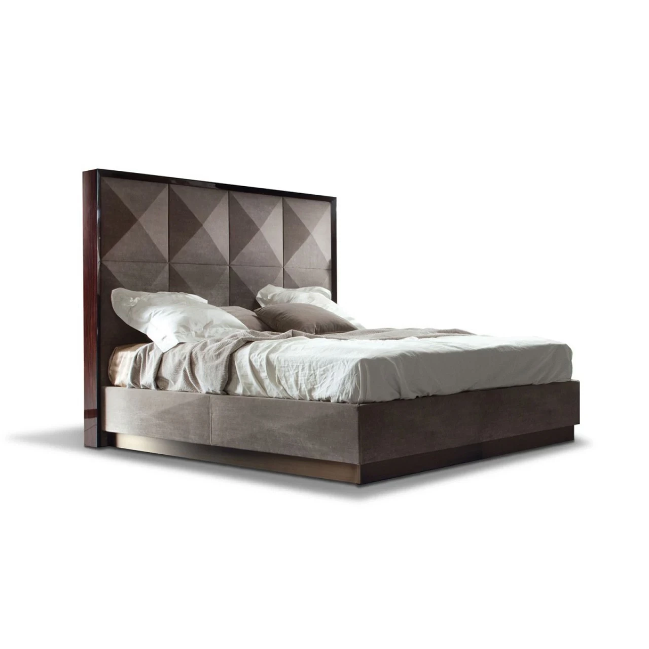 Bed with a diamond-quilted headboard framed in rosewood veneer, Italian furniture in Rome