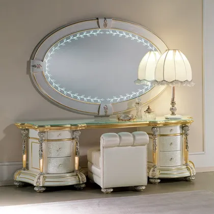Dressing Table With Mother of Pearl Inlay Mirror With Metal Decoration And Led Incorporated, high end traditional furniture