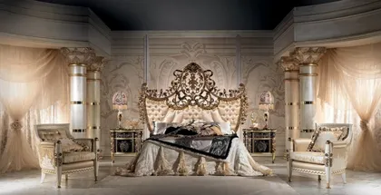 Letto in metallo con testiera a pannello imbottita, Collezione Royal, mobili italiani classici per la camera da letto